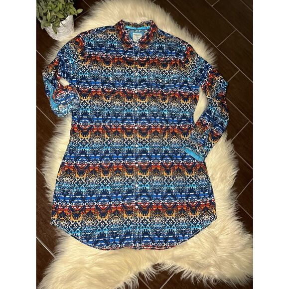 Panhandle Rough Stock western print pearl snap dress sz Large - Picture 2 of 11